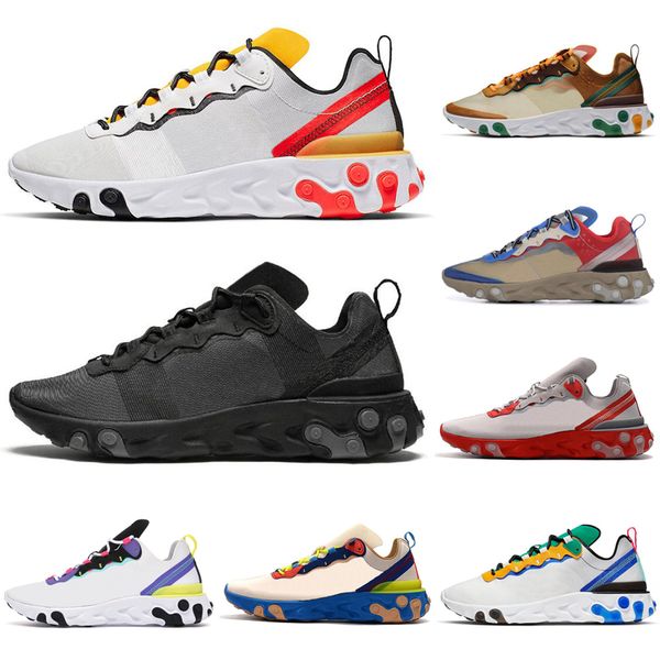 

discount react element 55 87 bred running shoes men women triple black white tour yellow green bred mens trainers outdoor sports sneakers