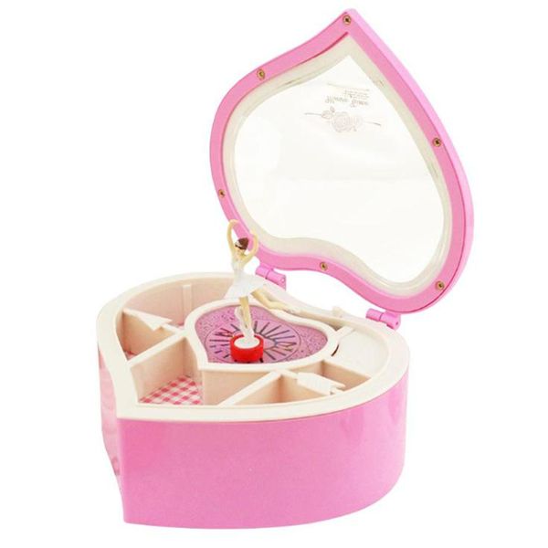 

promotion heart shape dancing ballerina music box plastic jewellery box carousel hand crank music box mechanism gift for valent