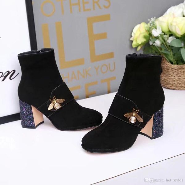 

autumn winter new fashion women chunky heel martin boots women round toes warm comfortable short boots women side zipper ankle boots, Black
