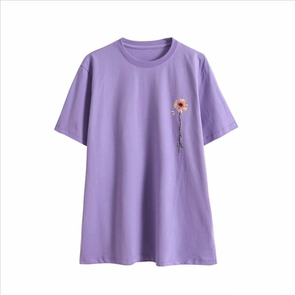 

boyfriend style bf loose large size flower embroidery short-sleeved t-shirt female chic trend lazy style top, White