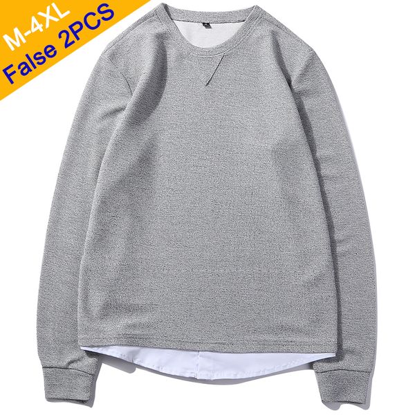 

2019 autumn new casual sweatshirts men solid hoody basic o neck false 2-pieces hoodies male spring streetwear brand clothing, Black
