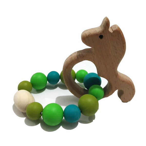 

natural wooden food grade beech wood animal silicone beads baby teether bracelets nursing toys gift diy jewelry teething toy