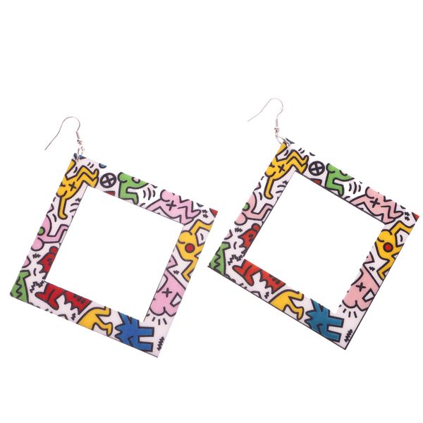 

1 pair large hollow square acrylic dangle earrings women statement jewelry, Golden