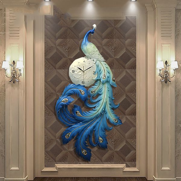 

chinese resin peacock wall clock wall mural ornaments livingroom home light mute clock hanging craft decpartion