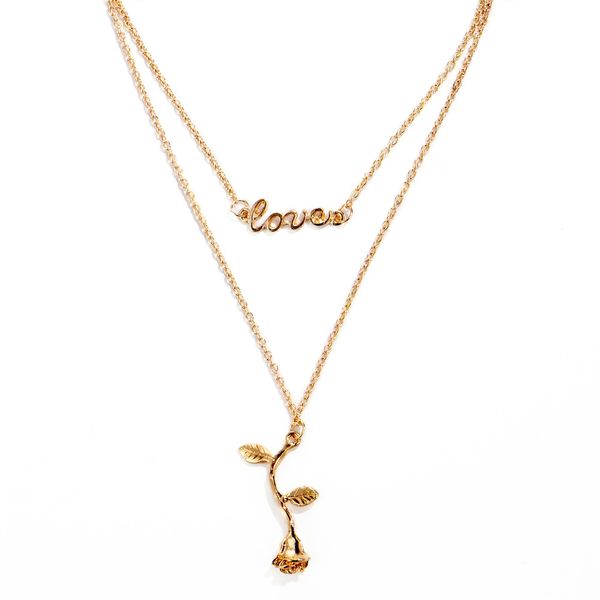

european and american new necklace fashion simple temperament ladies jewelry rose pendant multilayer necklace, Silver