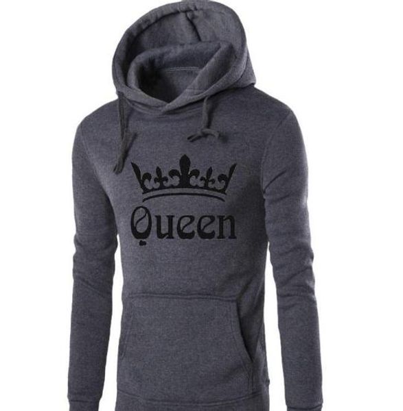 

women queen men king hoodies fashion hooded lovers sweatshirts match fitness casual grey pullovers, Black