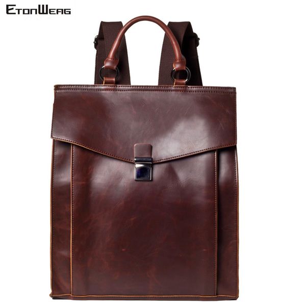 

men's vintage designer backpack crazy horse pu leather school bag business office lapbag pack casual women travel backbag