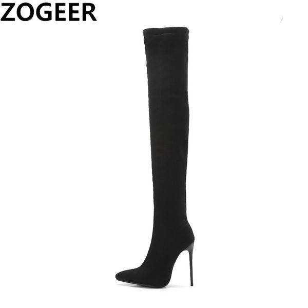 

plus size 48 women thigh high boots 2019 spring over the knee high boots flock heel long shoes woman black grey