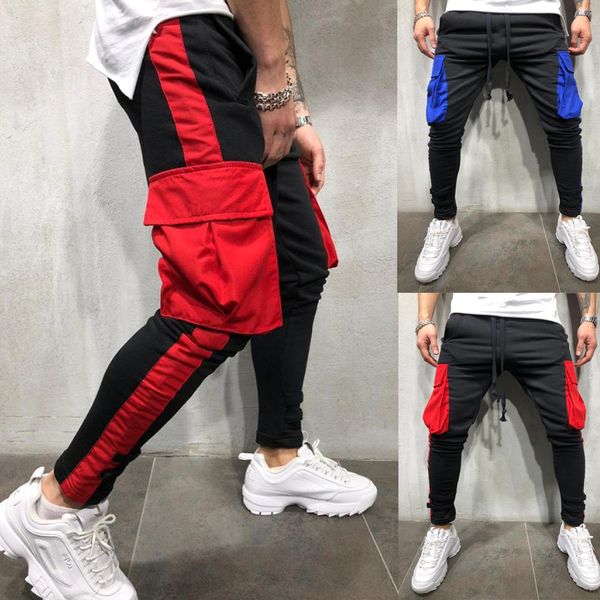 

new men's track pants fashion male patchwork casual sportswear pencil pants joggers pants jogging bottoms sweats trousers, Black