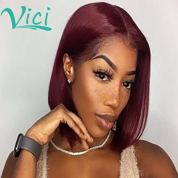 

brgundy lace front wig bob wig 13x6 lace front colored human hair wigs glueless preplucked for black women peruvian 150%, Black;brown