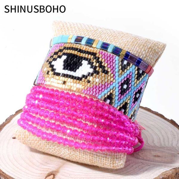 

evil eye charm bracelets for women miyuki beaded chain link friendship bracelet pulseras mujer moda 2020 handmade woven armband, Golden;silver