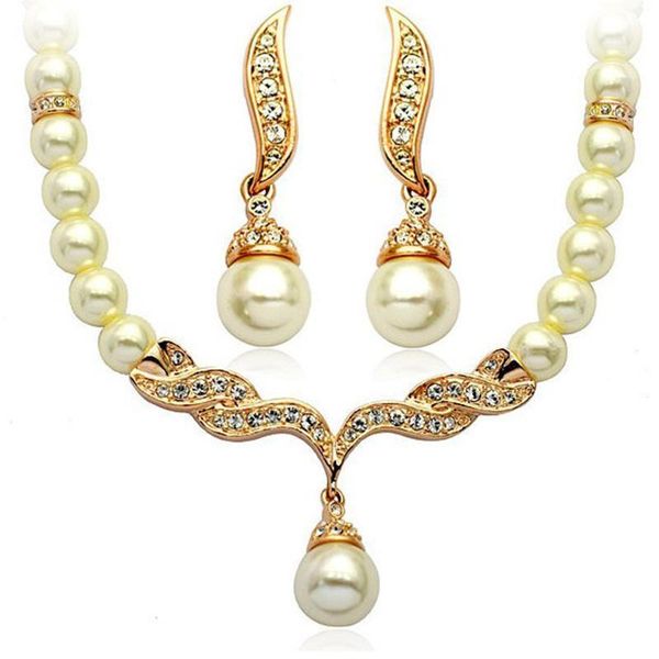 

europe and the explosion of diamond alloy angel wings pearl necklace earrings set two piece spot, Silver