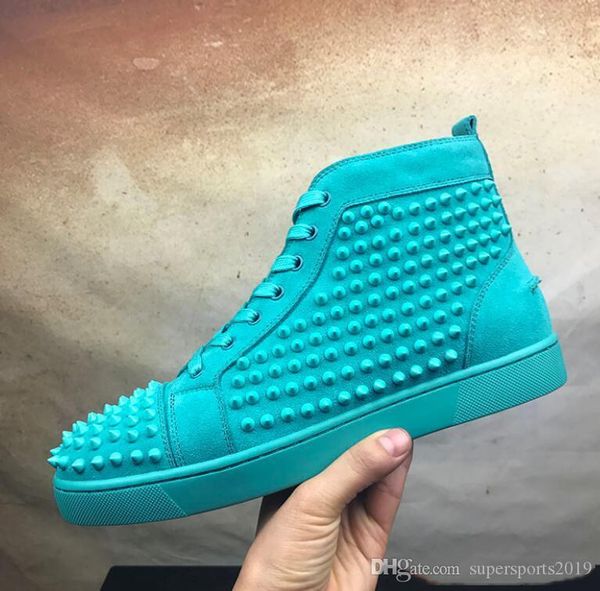 

with full package ] italy made fashion red bottom sneakers men's full spikes sneakers suede genuine leather high shoes version, Black