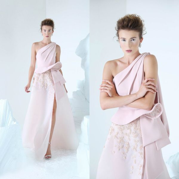 

azzi&osta 2020 stylish pink prom dresses one shoulder beads lace appliqued high split evening gowns vintage formal party dress, Black