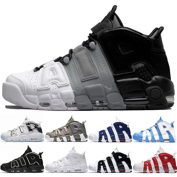 

air more uptempo men women basketball shoes scottie pippen varsity red triple white unc iridescent chrome blue sport sneaker size 5.5-13, White;red