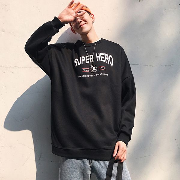 

2019 spring new campus wind korean version of the couple with loose round neck and cashmere casual men's party travel, Black