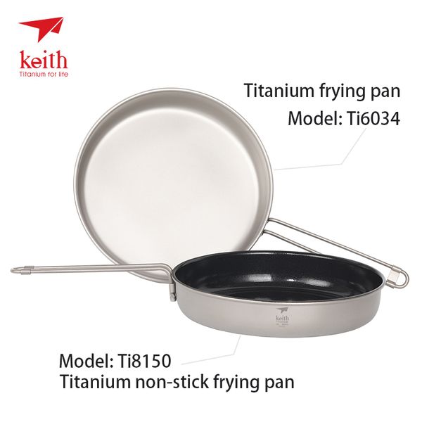 

keith titanium frying pan with folding handle outdoor camping cookware flat pan non stick travel utensils picnic mess kits