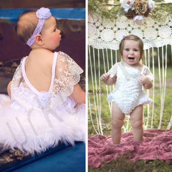 

cute summer infant baby girl ruffle lace romper jumpsuit bodysuit + headband, Blue