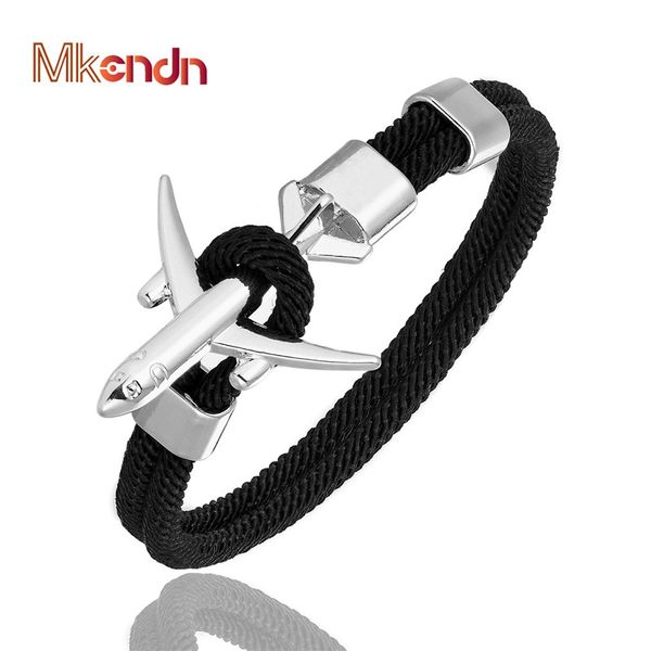 

mkendn fashion airplane s men charm rope chain paracord bracelet male women style wrap metal sport hook, Golden;silver