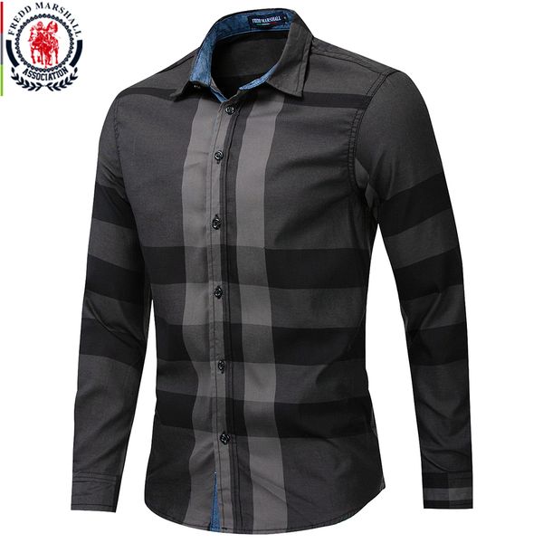 

fredd marshall men's shirt 2019 summer fashion plaid shirt men long sleeve casual slim fit shirts 100% cotton chemise homme 199, White;black