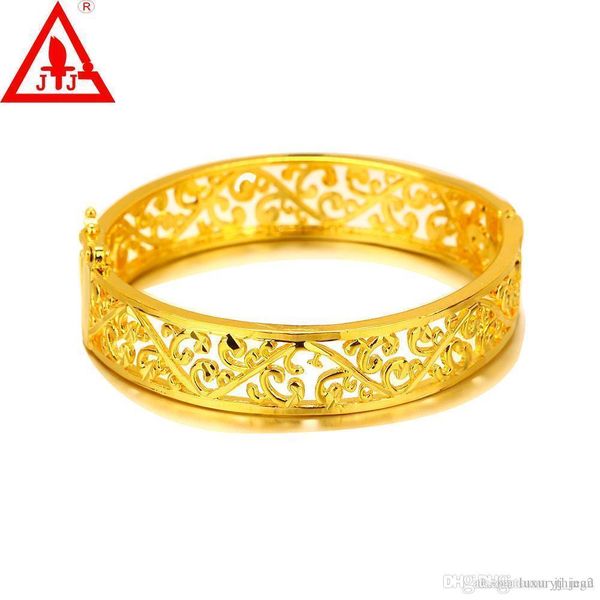 

24k yellow gold plated bangles brand new fashion jewelry hollow gold cuff bangle charms bracelets for women wedding dresses ing, Black