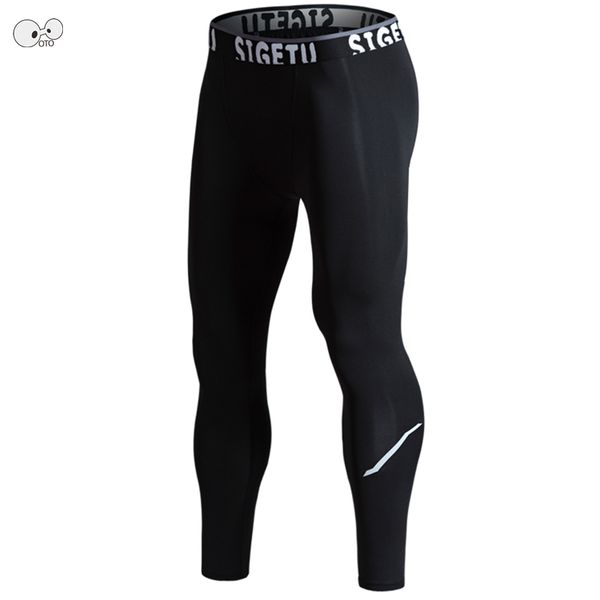 

dry fit high elastic mens compression running tights crossfit gym fitness leggings training pants trousers jogging sportswear, Black;blue