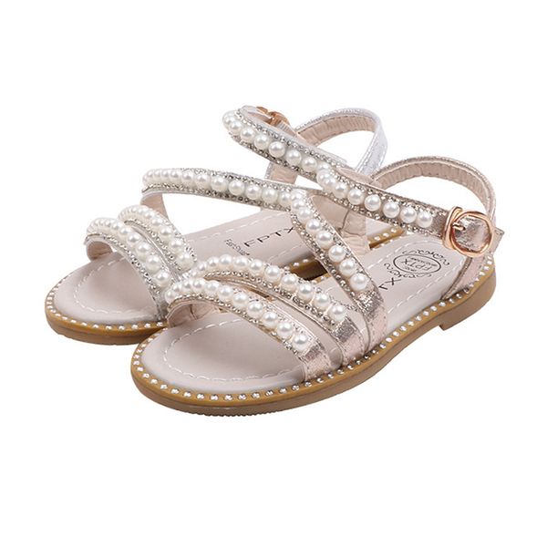 

summer children girls wild pearl open-toed princess shoes sandals non-slip soft bottom kids girls sandals, Black;red