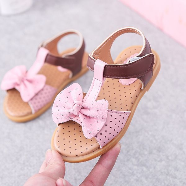 

girl wave dot sandal summer bow knot princess shoe children hollow out new fund single shoe vogue flat bottom sapatos #t1, Black