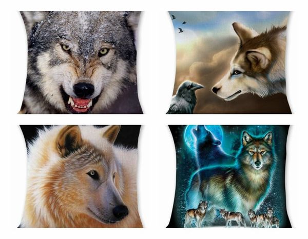 

3d cartoon wolf cotton linen pillow case sofa car throw cushion cover home decor soft sofa room decor gift single sides printing