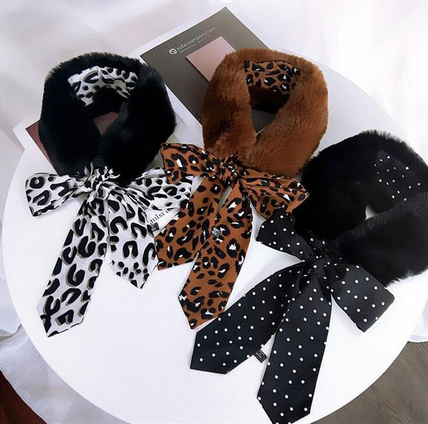 Mulheres Inverno Faux Fur Scarf Leopardo Impressão Bonito Bola Collar Shawl Engrosse Cachecóis Mais Quentes Wraps