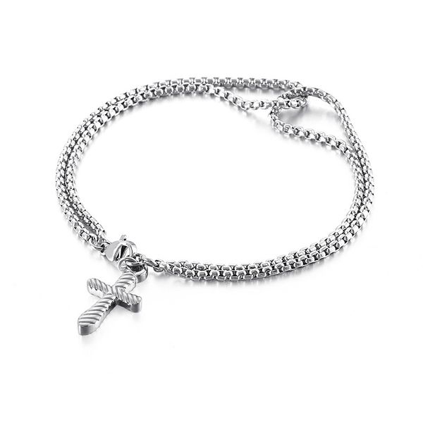 

stainless steel cross hand elephant charm bracelet for women men double strand rolo chain bangle lobster claw clasp closure new, Black