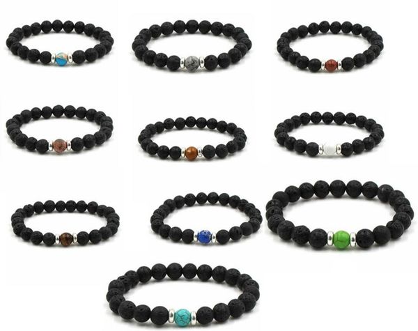 

2019 10 colors natural black lava stone beads elastic bracelet diffuser bangle volcanic rock beaded hand strings designer bracelets gift