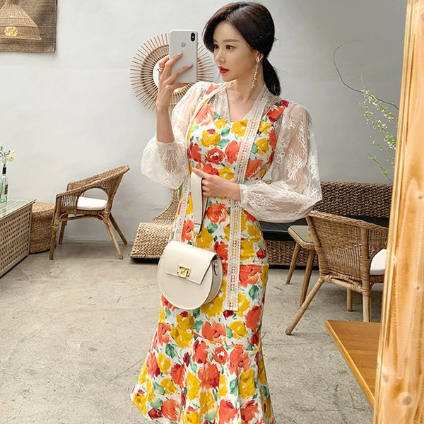 

new arrival two-piece set slim print basic dress comfortable lace sunscreen jacket fashion wild summer beach women set, White