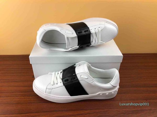 

fashion designer shoes white lace up genuine leather casual shoes men women sneakers flat with box designer sneakers dress shoes a55, Black