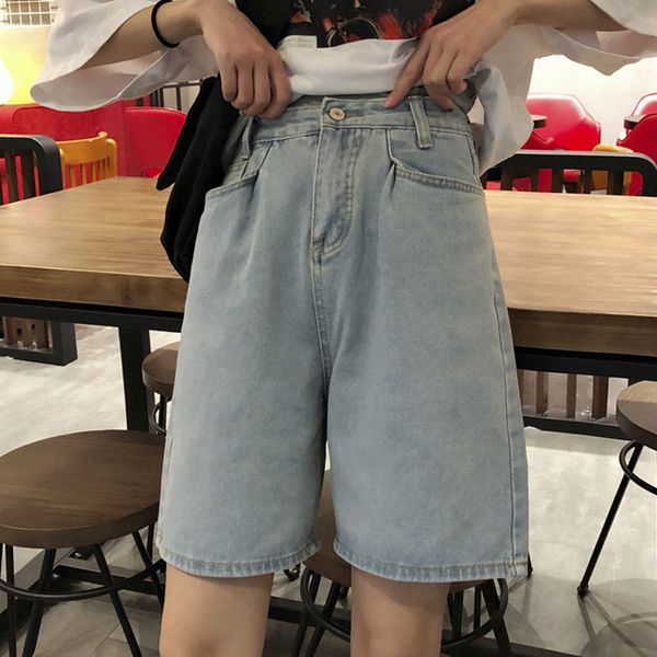 

shorts women simple classic elegant summer korean denim short womens pockets straight students loose retro clothing, White;black