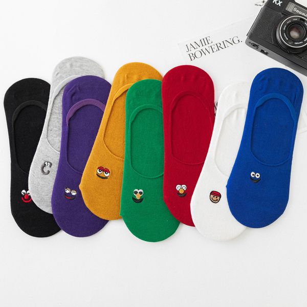 

embroidered socks for women's socks cotton low side shallow mouth invisible silicone anti-slip korean version spring summe, Black;white