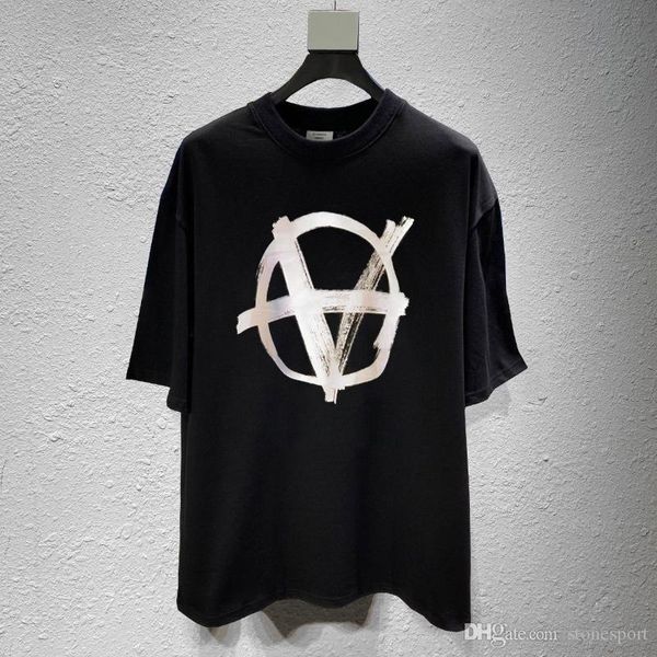 

vetements 2020ah v logo super loose round neck short sleeve men's and women's t-shirt xs, Black;brown