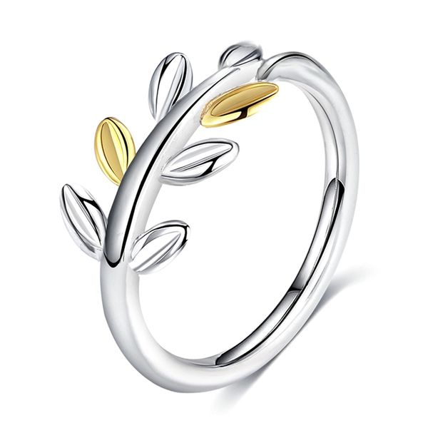 

silver color laurel leaves ring with two luxurious leaves original jewelry for women wedding ring female, Slivery;golden