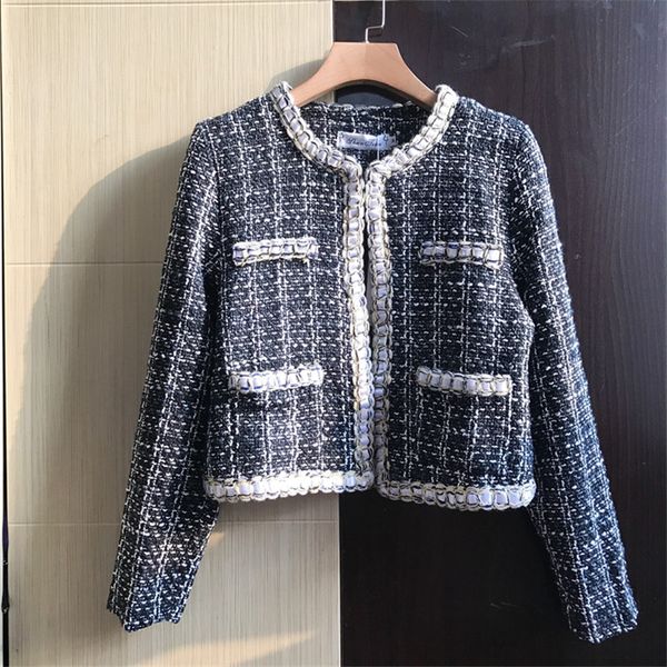 

women plaid tweed basic jacket heavy pearls beading chains formal blazer suit jackets new 2019 winter coats female xa70, White;black