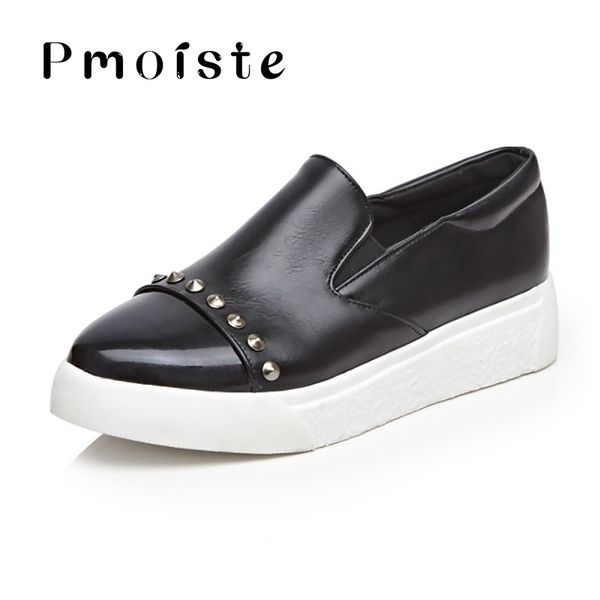 

big size 43 women sneakers spring/autumn rivet pu loafers woman 2 colors black shoes ladies pointed toe casual shoes for girl