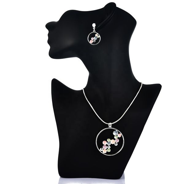 

jewelry set colorful enamel circle drop earrings and necklaces charm silver color pendant jewelry sets for women
