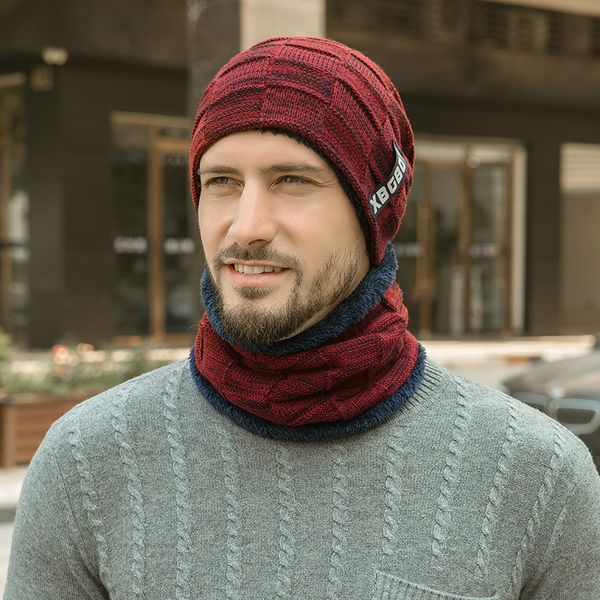 

winter men knitted hat headgear bib suit caps plus velvet thick wool hat autumn and winter knit czapka zimowa sombrero mujer