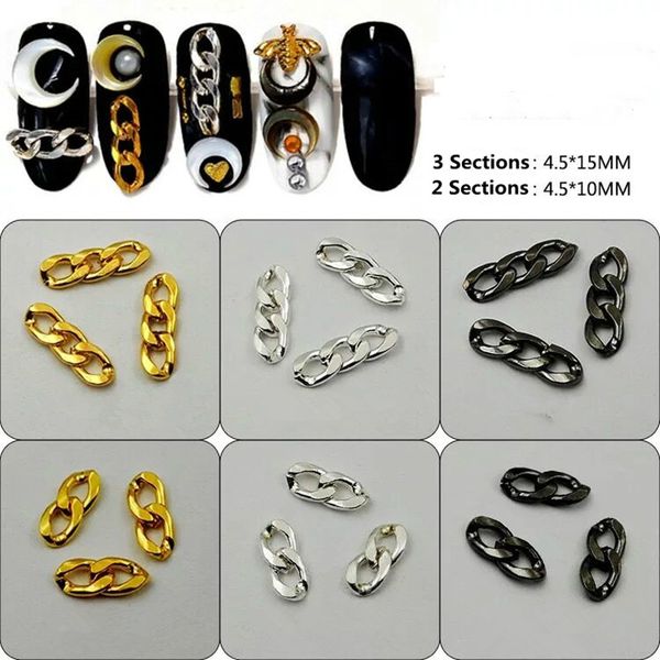

50pcs / lot цепь металла 3d nail art украшения золото серебро черный панк заклепки 2/3 разделы маникюр дизайн ювелирных изделий аксессуары, Silver;gold