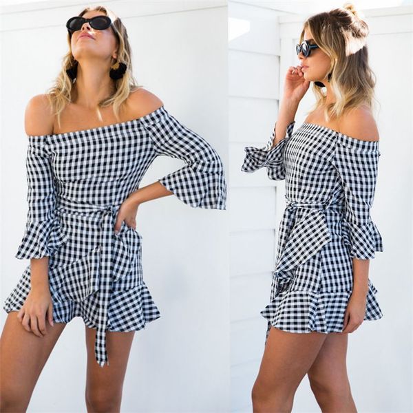 

2019 summer women casual cute dress ladies stripe dresses, Black;gray