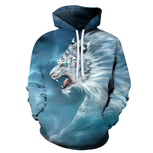 

new fashion men/women 3d wolf print hoodies metal lion kiss print women hooded hoodies thin 3d sweatshirts hoody hip hop, Black