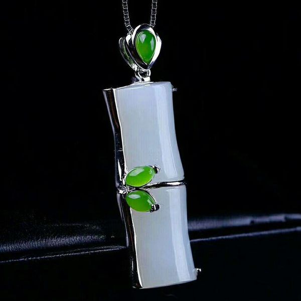 

silver 925 jewelry hetian jade pendants women jade bamboo pendant, silver necklace