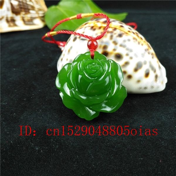 

natural green hetian stone rose carved jade pendant necklace chinese jadeite jewelry charm reiki amulet gifts for women men, Silver