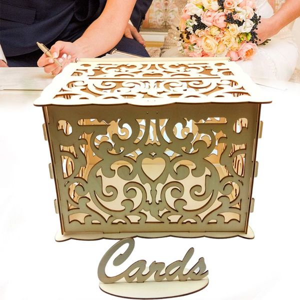 Ootdty Bride Groom Hollow Diy Wooden Cards Sign Money Box Case