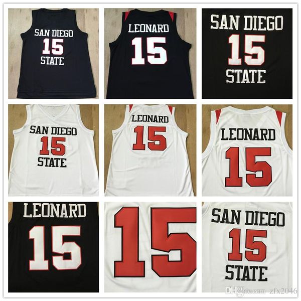 

NCAA San Diego State Aztecs 15 Kawhi Leonard Jersey #2 College Basketball Jerseys Black White University Shirts Stitched patches embroidered