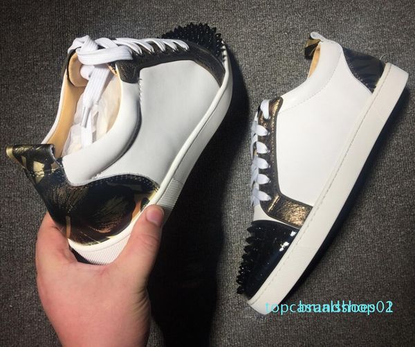 

2019 марк дизайнер luxury mens red bottoms обувь шипованных шипы низкий flats повседневные кроссовки для мужчин свадьбы платья кожи, Black